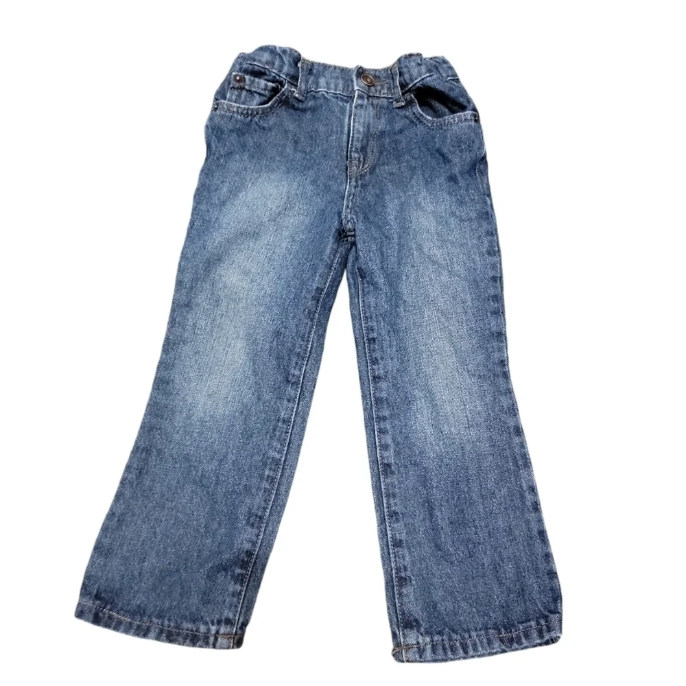 The children’s place size 4T blue jeans snap button, adjustable waist